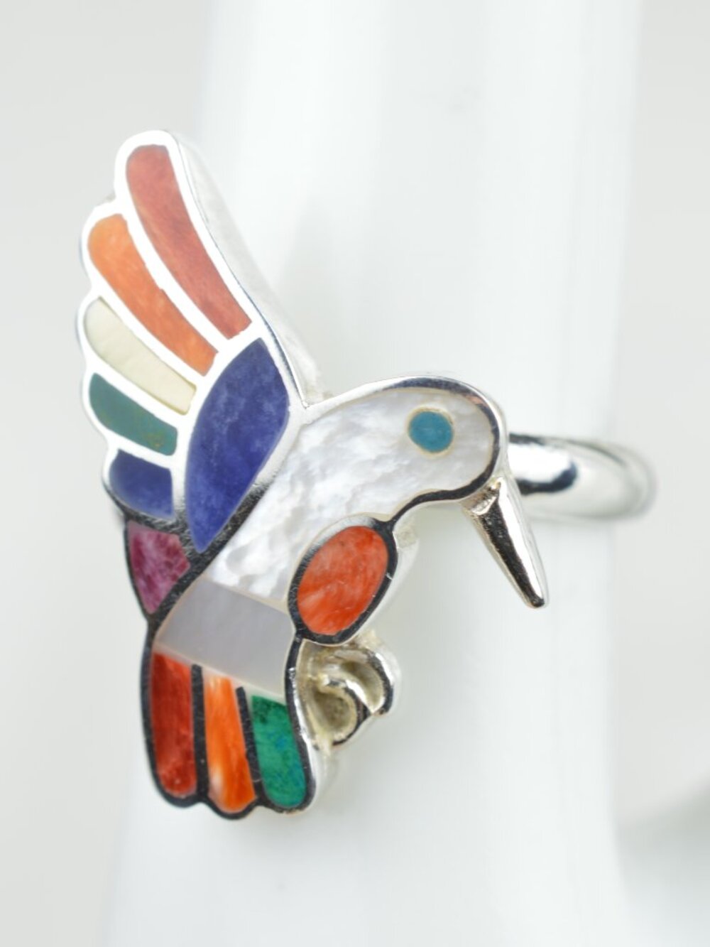 Peruvian Inlay Hummingbird Ring 925 Silver Size 7.5 - Picture 2 of 11